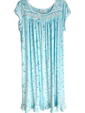Eileen West Blue White Floral Print Modal and Spandex Waltz Nightgown Size M
